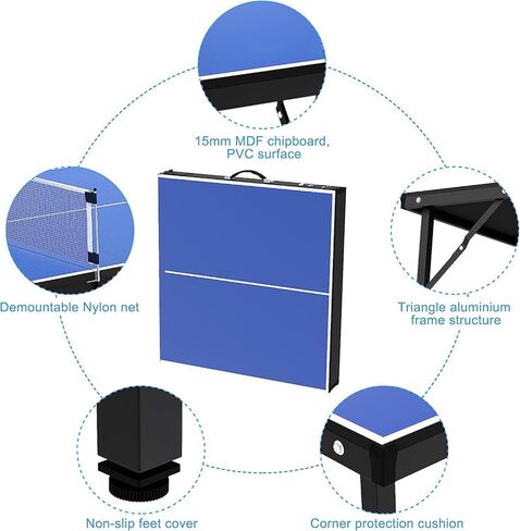 GAOMON Portable Table Tennis Table, Mid-Size Ping Pong Table for Indoor Outdoor Foldable Table Tennis Table with Net, Blue, No Assembly Required,60 x 26 x 27.5inch in Saudi Arabia