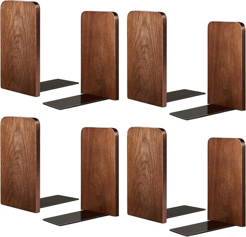 Eaasty 4 Pairs Wood Book Ends Walnut Bookends Sturdy Book Stoppers Book Holder Office Desk Decor Wood Desk Accessories Large Office Book Stand for Books, Decorative Book Shelf, 5.2 x 3.2 x 4.2 Inches in Saudi Arabia