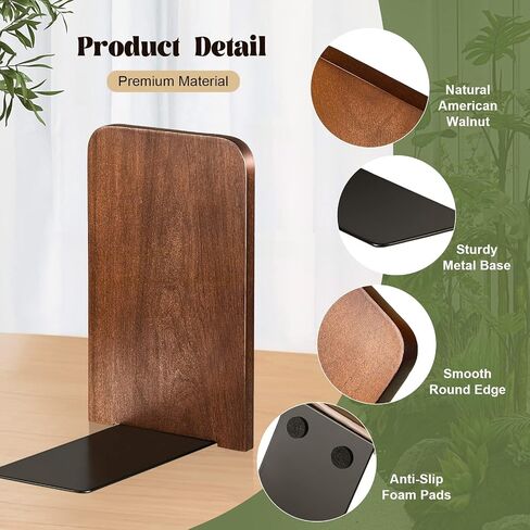 Eaasty 4 Pairs Wood Book Ends Walnut Bookends Sturdy Book Stoppers Book Holder Office Desk Decor Wood Desk Accessories Large Office Book Stand for Books, Decorative Book Shelf, 5.2 x 3.2 x 4.2 Inches in Saudi Arabia