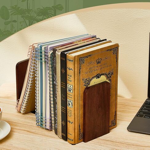 Eaasty 4 Pairs Wood Book Ends Walnut Bookends Sturdy Book Stoppers Book Holder Office Desk Decor Wood Desk Accessories Large Office Book Stand for Books, Decorative Book Shelf, 5.2 x 3.2 x 4.2 Inches in Saudi Arabia