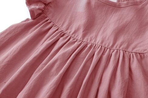 فستان LYXIOF للأطفال الصغار من القطن والكتان بأكمام مكشكشة بدون أكمام فساتين كاجوال للأطفال وردي داكن 90 سم in Kuwait