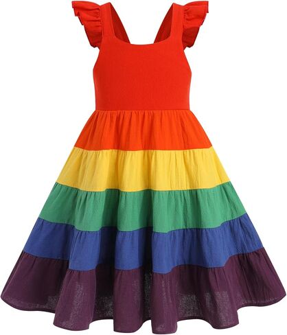 FYMNSI Toddler Little Girls Rainbow Twirly Skater Dress Baby Kids Back to School Dress Summer Casual Tea Party Beach Sundress in Saudi Arabia