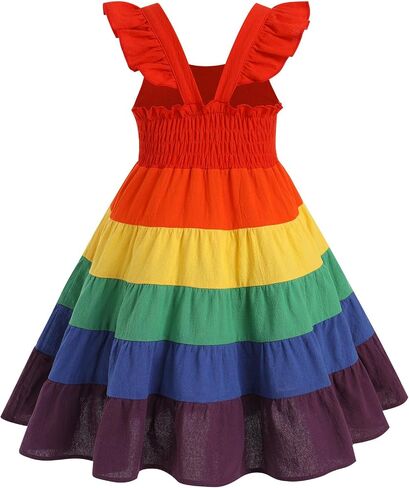 FYMNSI Toddler Little Girls Rainbow Twirly Skater Dress Baby Kids Back to School Dress Summer Casual Tea Party Beach Sundress in Saudi Arabia