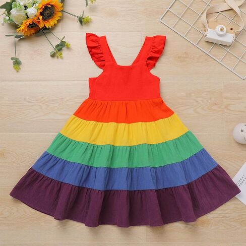 FYMNSI Toddler Little Girls Rainbow Twirly Skater Dress Baby Kids Back to School Dress Summer Casual Tea Party Beach Sundress in Saudi Arabia