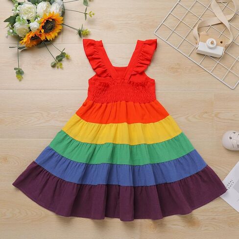 FYMNSI Toddler Little Girls Rainbow Twirly Skater Dress Baby Kids Back to School Dress Summer Casual Tea Party Beach Sundress in Saudi Arabia