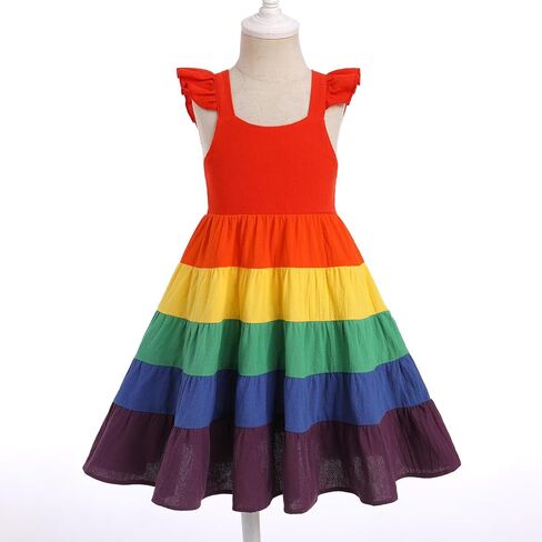 FYMNSI Toddler Little Girls Rainbow Twirly Skater Dress Baby Kids Back to School Dress Summer Casual Tea Party Beach Sundress in Saudi Arabia
