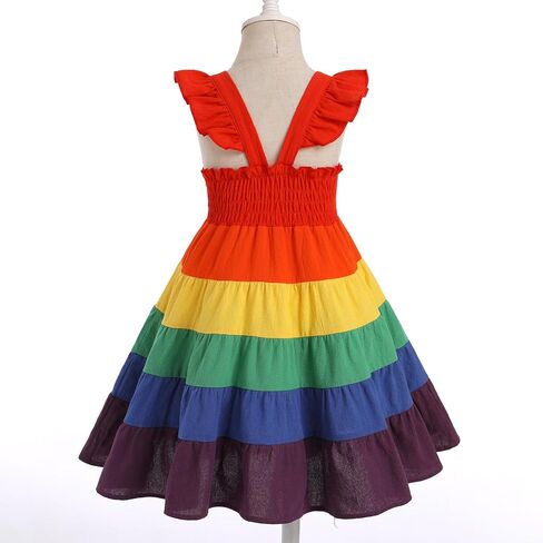FYMNSI Toddler Little Girls Rainbow Twirly Skater Dress Baby Kids Back to School Dress Summer Casual Tea Party Beach Sundress in Saudi Arabia
