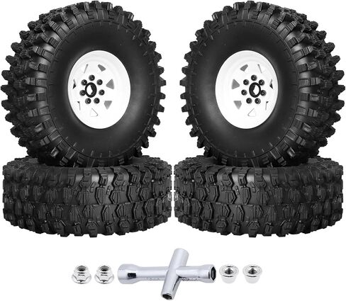 HobbyPark 1.9 Beadlock Wheels & Tires for TRX4 Axial SCX10 II III Redcat Gen 8 Gen 7 RC4WD 1/10 Scale RC Crawler Car (w/White Rims) in Saudi Arabia