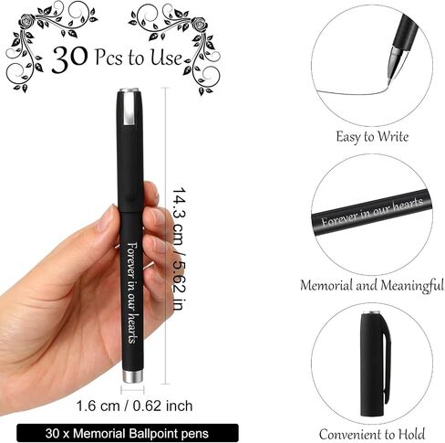Roowest Memorial Ballpoint Pens Funeral Guest Pens Ballpoint Pens Memorial Service Guest Pens for Mourning Funeral Memory Condolence Guest Book Writing Funeral Supplies(30 Pcs) in Kuwait