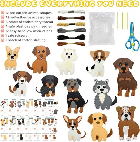 Vlokup Puppy Felt Sewing Kit for Kids, Animals Sewing Craft Kit for Beginners Ages 7 8 9 10 11 12， Educational and Fun Gift for Girls and Boys in Saudi Arabia