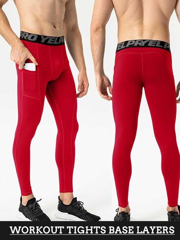 LEICHR 1/3 Pack Mens Compression Pants Running Tights Athletic Sports Baselayer Pockets Basketball Active Tights in Kuwait