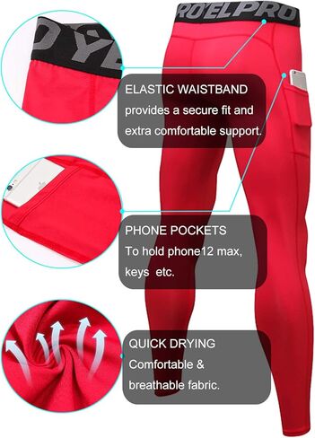 LEICHR 1/3 Pack Mens Compression Pants Running Tights Athletic Sports Baselayer Pockets Basketball Active Tights in Kuwait