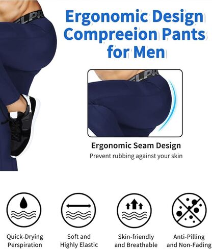 LEICHR 1/3 Pack Mens Compression Pants Running Tights Athletic Sports Baselayer Pockets Basketball Active Tights in Kuwait