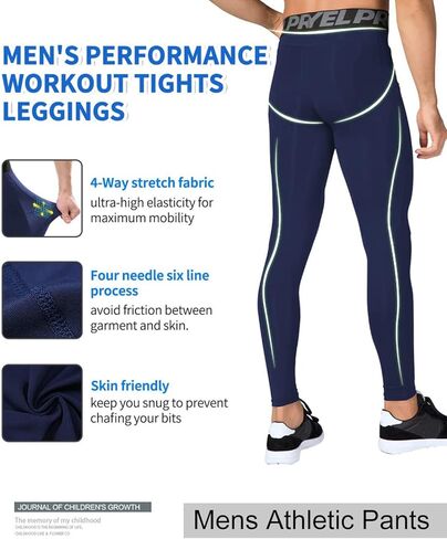 LEICHR 1/3 Pack Mens Compression Pants Running Tights Athletic Sports Baselayer Pockets Basketball Active Tights in Kuwait