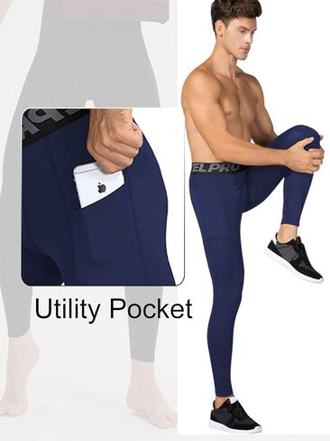 LEICHR 1/3 Pack Mens Compression Pants Running Tights Athletic Sports Baselayer Pockets Basketball Active Tights in Kuwait