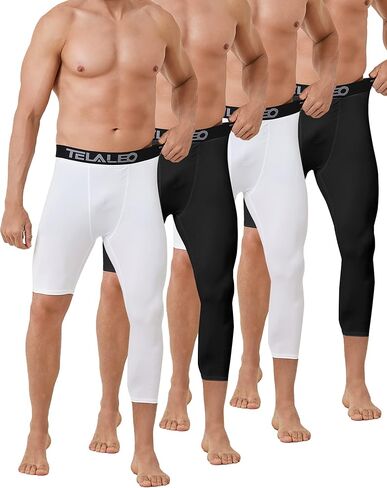 4 قطع من السراويل الضيقة للرجال 3/4 ساق واحدة لكرة السلة وأكمام الساق، سراويل رياضية بطبقة أساسية ملابس داخلية Capris in Kuwait