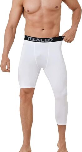 4 قطع من السراويل الضيقة للرجال 3/4 ساق واحدة لكرة السلة وأكمام الساق، سراويل رياضية بطبقة أساسية ملابس داخلية Capris in Kuwait