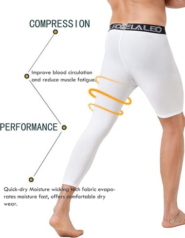 4 قطع من السراويل الضيقة للرجال 3/4 ساق واحدة لكرة السلة وأكمام الساق، سراويل رياضية بطبقة أساسية ملابس داخلية Capris in Kuwait