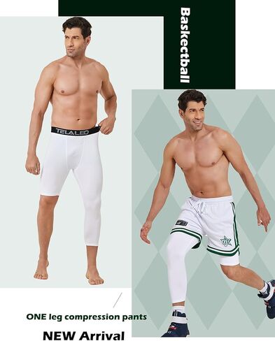 4 قطع من السراويل الضيقة للرجال 3/4 ساق واحدة لكرة السلة وأكمام الساق، سراويل رياضية بطبقة أساسية ملابس داخلية Capris in Kuwait