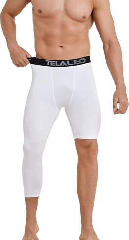 4 Pack Men's 3/4 One Leg Compression Tights Pants for Basketball Leg Sleeve Leggings Athletic Base Layer Underwear Capris in Saudi Arabia