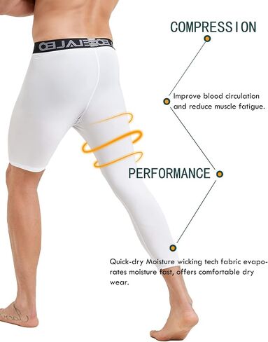 4 Pack Men's 3/4 One Leg Compression Tights Pants for Basketball Leg Sleeve Leggings Athletic Base Layer Underwear Capris in Saudi Arabia