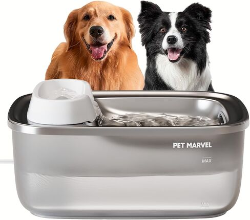 نافورة مياه للكلاب من بت مارفل بسعة 7 لتر/1.8 جالون للكلاب الكبيرة والحيوانات الأليفة المتعددة، صينية مياه من الفولاذ المقاوم للصدأ موزعة تلقائيًا لوعاء الماء، سهلة التنظيف والتجميع مع مضخة و5 قطع فلتر F1 in Kuwait