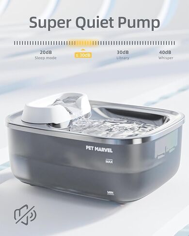 نافورة مياه للكلاب من بت مارفل بسعة 7 لتر/1.8 جالون للكلاب الكبيرة والحيوانات الأليفة المتعددة، صينية مياه من الفولاذ المقاوم للصدأ موزعة تلقائيًا لوعاء الماء، سهلة التنظيف والتجميع مع مضخة و5 قطع فلتر F1 in Kuwait