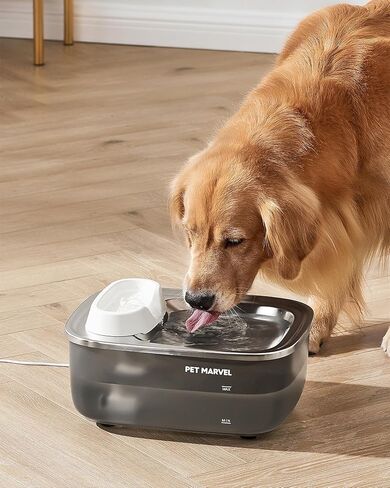 نافورة مياه للكلاب من بت مارفل بسعة 7 لتر/1.8 جالون للكلاب الكبيرة والحيوانات الأليفة المتعددة، صينية مياه من الفولاذ المقاوم للصدأ موزعة تلقائيًا لوعاء الماء، سهلة التنظيف والتجميع مع مضخة و5 قطع فلتر F1 in Kuwait