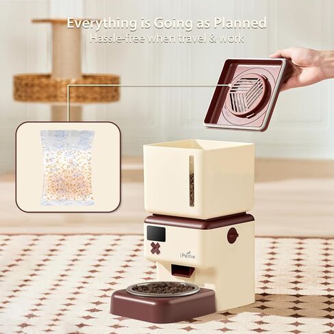 موزع طعام القطط اللاسلكي من iPettie، عمر بطارية يصل إلى 180 يومًا، وعاء من الفولاذ المقاوم للصدأ، خزان خالٍ من مادة BPA، سعة 3.5 لتر/15 كوب in Kuwait