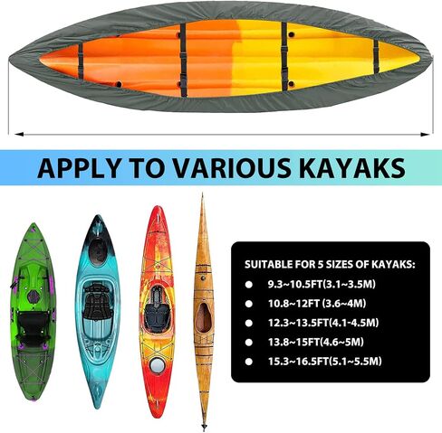 10-16FT Waterproof Kayak Covers for Outdoor Storage, 12FT Canoe Cover Accessories, Boat Cover Oxford Shade Marine Cockpit Dust Cover UV Protection Ultra Sunblock Shield for Fishing Boat Kayak Canoe in Saudi Arabia