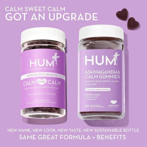 HUM Ashwagandha Calm- L-Theanine و Ashwagandha للاسترخاء اليومي ودعم المزاج - نكهة التوت المختلطة (100 علكة نباتية)... in Kuwait