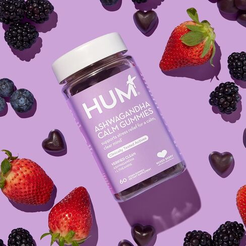 HUM Ashwagandha Calm- L-Theanine و Ashwagandha للاسترخاء اليومي ودعم المزاج - نكهة التوت المختلطة (100 علكة نباتية)... in Kuwait