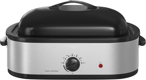 فرن شواء كهربائي سعة 14 لترًا مع وظيفة طباخ بطيء، بوفيه فرن شواء ديك رومي مع غطاء ذاتي التغطية، مقلاة قابلة للإزالة، مقابض باردة الملمس، سهل التنظيف، فضي in Kuwait