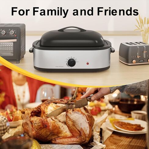 فرن شواء كهربائي سعة 14 لترًا مع وظيفة طباخ بطيء، بوفيه فرن شواء ديك رومي مع غطاء ذاتي التغطية، مقلاة قابلة للإزالة، مقابض باردة الملمس، سهل التنظيف، فضي in Kuwait