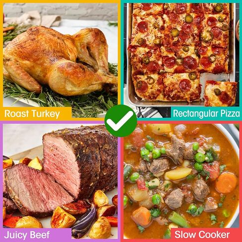 فرن شواء كهربائي سعة 14 لترًا مع وظيفة طباخ بطيء، بوفيه فرن شواء ديك رومي مع غطاء ذاتي التغطية، مقلاة قابلة للإزالة، مقابض باردة الملمس، سهل التنظيف، فضي in Kuwait