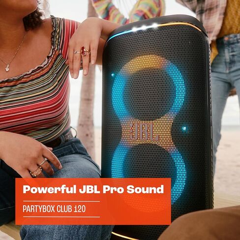JBL PartyBox Club 120 - Portable Party Speaker with Foldable Handle, Powerful JBL Pro Sound, Futuristic lightshow, Up to 12 Hours of Play time, Splash Proof, Dual Mic & Guitar Inputs (Black) in Kuwait