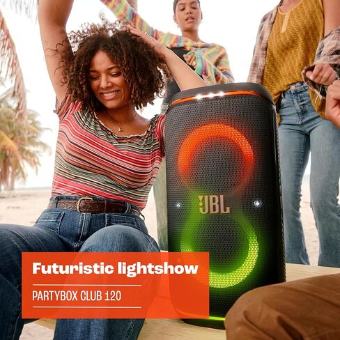 JBL PartyBox Club 120 - Portable Party Speaker with Foldable Handle, Powerful JBL Pro Sound, Futuristic lightshow, Up to 12 Hours of Play time, Splash Proof, Dual Mic & Guitar Inputs (Black) in Kuwait