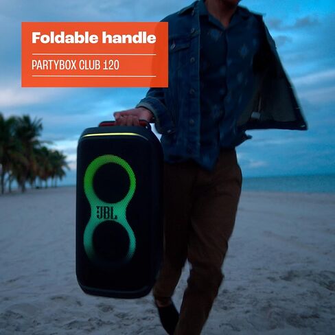 JBL PartyBox Club 120 - Portable Party Speaker with Foldable Handle, Powerful JBL Pro Sound, Futuristic lightshow, Up to 12 Hours of Play time, Splash Proof, Dual Mic & Guitar Inputs (Black) in Kuwait