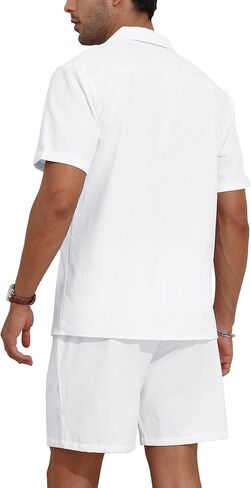YTD Men's 2 Pieces Shirt Set Short Sleeve Button Down Casual Hippie Holiday Beach T-Shirts Shorts Outfits in Saudi Arabia