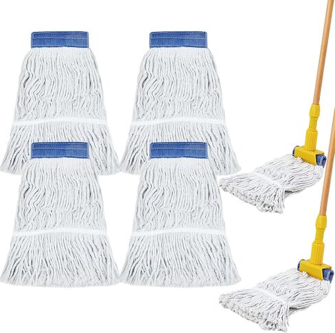 Suzile 6 Pcs Commercial Wooden Mop Industrial Cotton Mop Heads Replacement Wet Floor Cleaning Mop Include 2 Pcs 60" Long Mop Handle with Jaw Clamp 4 Pcs Interchangeable Mop Head for Home Office in Saudi Arabia