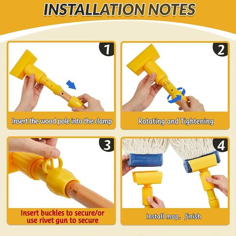 Suzile 6 Pcs Commercial Wooden Mop Industrial Cotton Mop Heads Replacement Wet Floor Cleaning Mop Include 2 Pcs 60" Long Mop Handle with Jaw Clamp 4 Pcs Interchangeable Mop Head for Home Office in Saudi Arabia