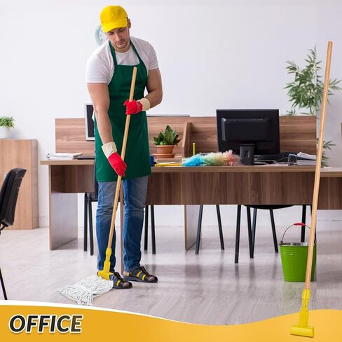 Suzile 6 Pcs Commercial Wooden Mop Industrial Cotton Mop Heads Replacement Wet Floor Cleaning Mop Include 2 Pcs 60" Long Mop Handle with Jaw Clamp 4 Pcs Interchangeable Mop Head for Home Office in Saudi Arabia