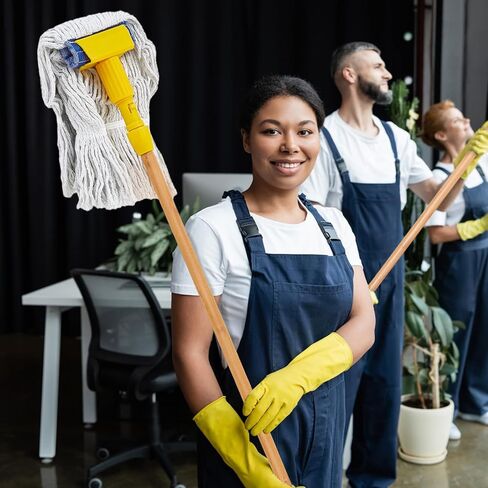 Suzile 6 Pcs Commercial Wooden Mop Industrial Cotton Mop Heads Replacement Wet Floor Cleaning Mop Include 2 Pcs 60" Long Mop Handle with Jaw Clamp 4 Pcs Interchangeable Mop Head for Home Office in Saudi Arabia