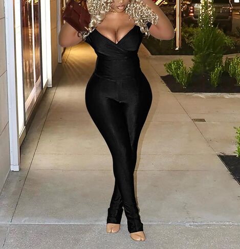 Sriswel Womens 2 Piece Outfits Off Shoulder V Neck Crop Tops Slit Hem Flare Pants Sparkly Jumpsuit Set Clubwear in Kuwait