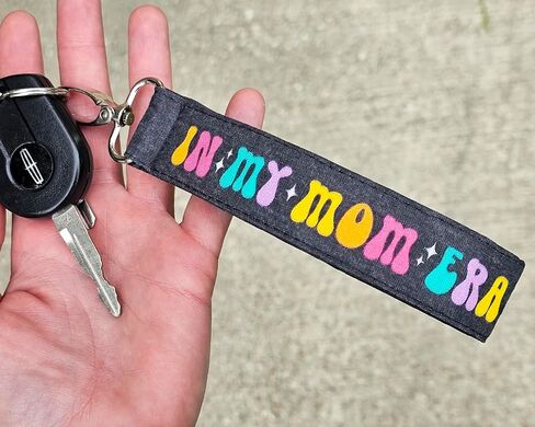 In My Mom Era Keychain Wristlet - Mama Lanyard for Keys - Baby Shower Gift for New Mom (Black) in Kuwait