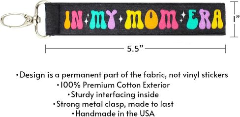 In My Mom Era Keychain Wristlet - Mama Lanyard for Keys - Baby Shower Gift for New Mom (Black) in Kuwait