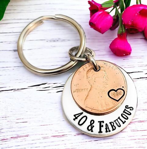 40 & Fabulous Coin Key Chain for 40th Birthday Lucky 1984 Copper Penny Gift for Her in Saudi Arabia