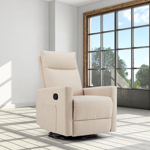 NEWBULIG Swivel Glider Recliner Nursery Rocker Chair with Extra Large Footrest and Upholstered Seat, Beige in Kuwait