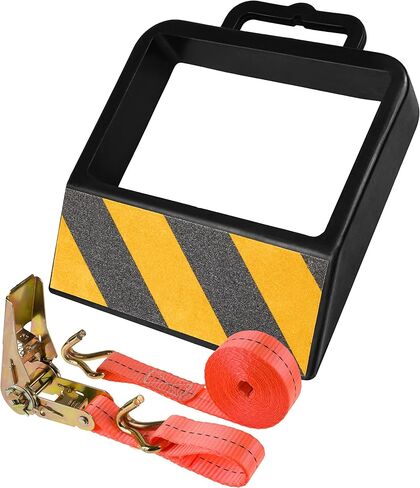 IDSWorld Jack Pallet Truck Stop Wheel Chock Heavy Duty Rubber Stopper for Safe Warehouse Moving Cargo Delivery Trucks Anti-Skid Warning Tape with Rachet 10.5ft Tiedowns Strap in Kuwait