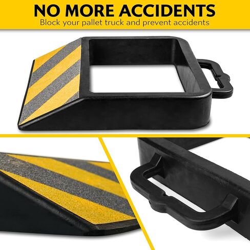 IDSWorld Jack Pallet Truck Stop Wheel Chock Heavy Duty Rubber Stopper for Safe Warehouse Moving Cargo Delivery Trucks Anti-Skid Warning Tape with Rachet 10.5ft Tiedowns Strap in Kuwait